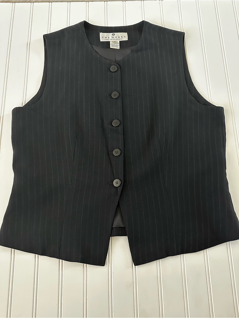 Saks Fifth Avenue The Works Black Pinstripe Button Front Vest